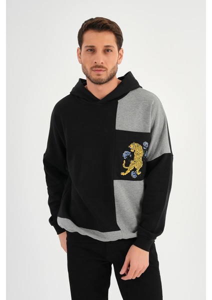 Oversize Renk Bloklu Kapüşonlu Sweatshirt (E20-152703)