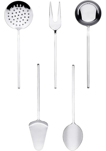 5 Parça Paslanmaz Çelik Servis Sunum Seti Kaşık Spatula Kepçe Kevgir Çatal Sunum Yemek Hazırlık