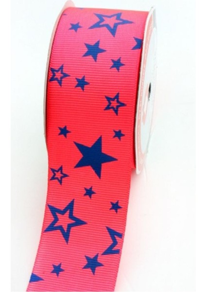 Yıldız Baskılı Pembe Grogren 5 cm 5 mt 140 155