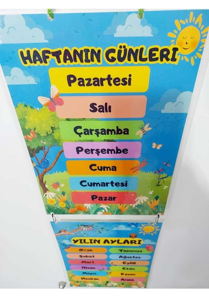 Haftanın Günleri Yılın Ayları Afişi Okul ve Sınıflar Için Pvc Kaplı 2 Parça Afiş 22*60 cm