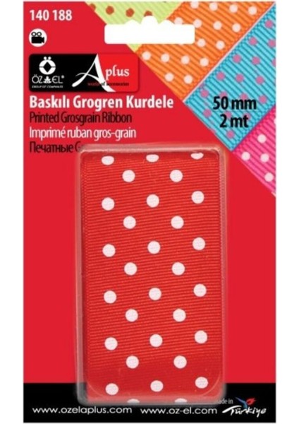 Kırmızı Puantiye Baskılı Grogren Kurdele, 5 cm 2 mt 140 188