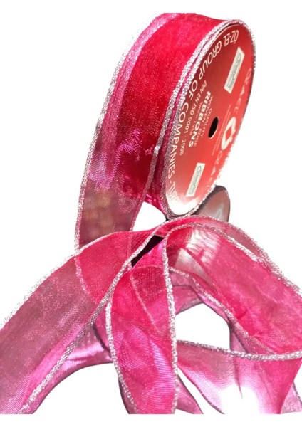 Kırmızı Gri Simli Şifon Kurdele, Yılbaşı Kurdelesi, Hediye Paketlik Kurdele 2,5 cm 5 mt