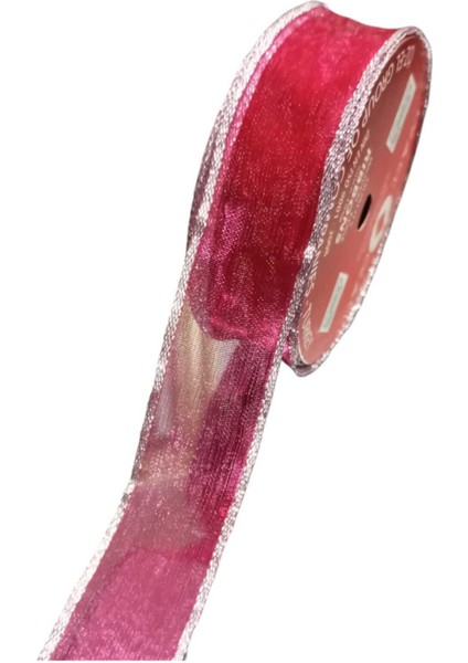 Kırmızı Gri Simli Şifon Kurdele, Yılbaşı Kurdelesi, Hediye Paketlik Kurdele 2,5 cm 5 mt fiyatları