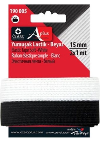 Siyah Beyaz Örme Lastik, Yumuşak Lastik, 1,5 cm 1 + 1 mt 190 005