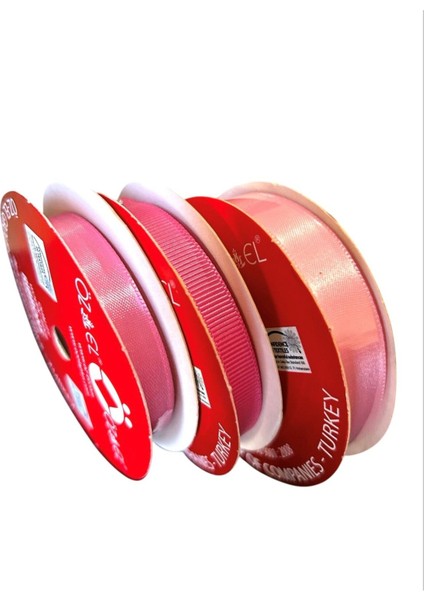 3 Makara Pembe Saten ve Grogren Kurdele, 1 cm ve 1,5 cm 5+5+5 mt 100641/513 120087