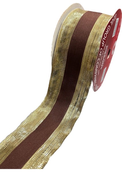 Kahverengi Altın Simli Geçişli Paketlik Kurdele 4 cm 3 mt 135 087