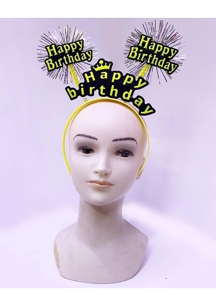 Happy Birthday Püsküllü Neon Sarı Renk Doğum Günü Tacı 22X19 cm