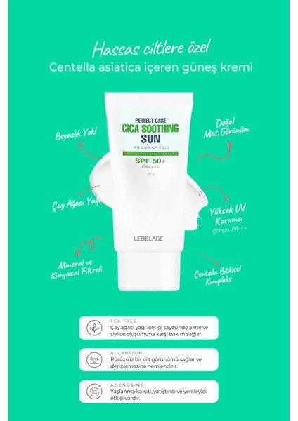 Centella Asiatica Içeren Hassas Cilt Güneş Koruyucu Cica Soothing Sun Spf 50+ Pa++++ 50 gr