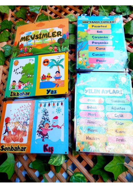 Mevsimler Günler Aylar Afişi Okul ve Sınıflar Için Pvc Kaplı 5 Parça Afiş Set