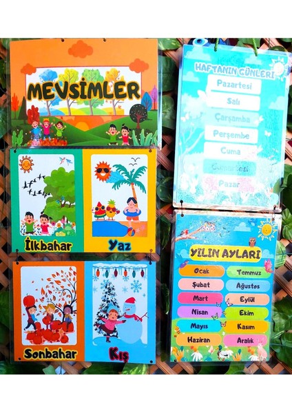Mevsimler Günler Aylar Afişi Okul ve Sınıflar Için Pvc Kaplı 5 Parça Afiş Set