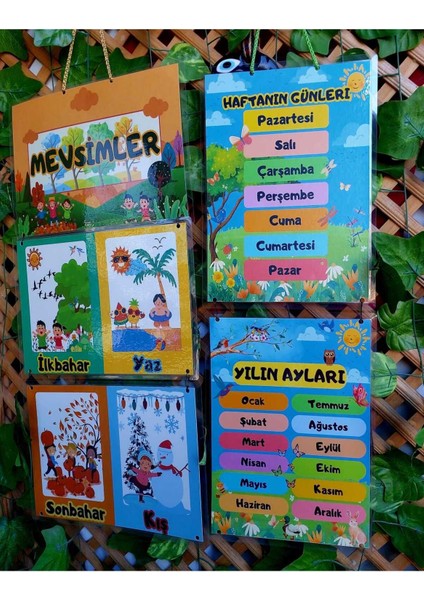 Mevsimler Günler Aylar Afişi Okul ve Sınıflar Için Pvc Kaplı 5 Parça Afiş Set