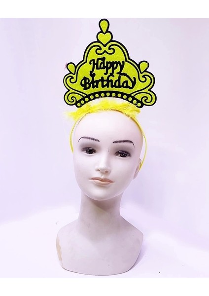 Happy Birthday Neon Sarı Renk Doğum Günü Tacı 24X15 cm