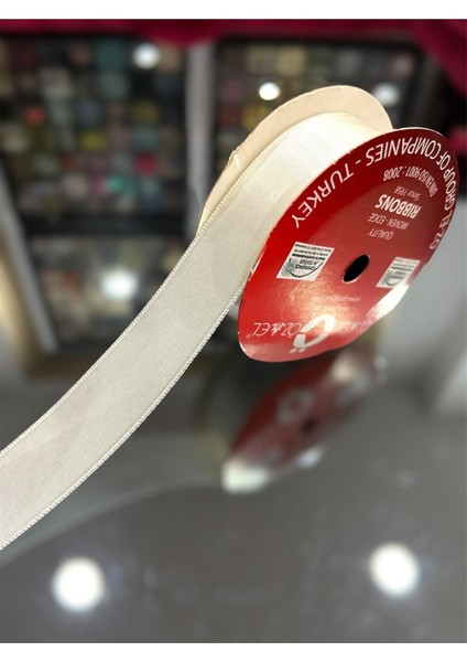 Mini Makara Kırık Beyaz Saten Kurdele, Paketlik Kurdele 2,5 cm 5 mt 100 894