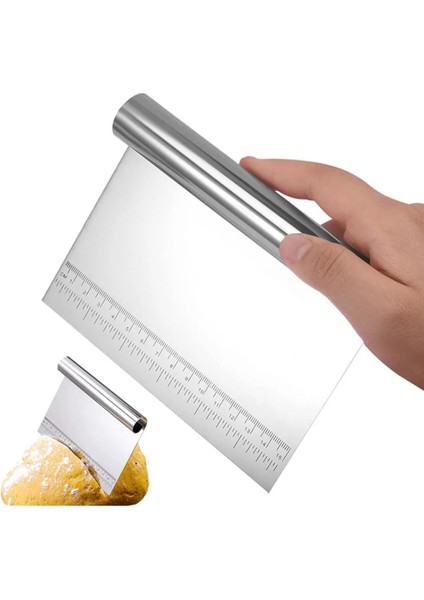 Paslanmaz Çelik Ölçülü Cetvelli Hamur Spatulası Kazıyıcı Pasta Sıvama ve Kesici Aparatı Büyük Boy