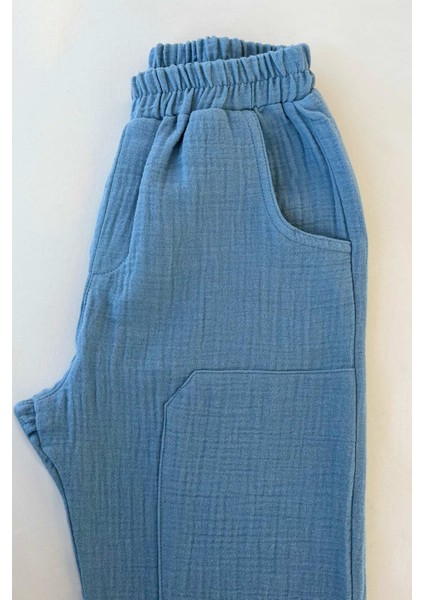 Boru Paça Pantolon Pastel Mavi