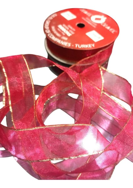 Kırmızı Simli Şifon Kurdele, Yılbaşı Kurdelesi, Hediye Paketlik Kurdele 2 cm 5 mt