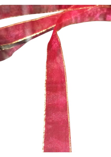 Kırmızı Simli Şifon Kurdele, Yılbaşı Kurdelesi, Hediye Paketlik Kurdele 2 cm 5 mt