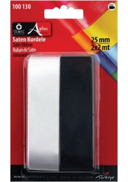 Siyah ve Beyaz 2'li Saten Kurdele 2,5 cm 2 2 mt 100 130