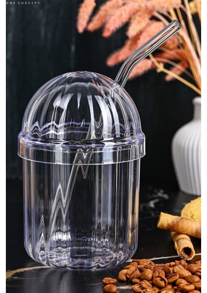 2 Adet -Mika Cam Pipetli Bardak Kapaklı | Kahve ve Sunum Bardağı I Kokteyl Bardak 400ML