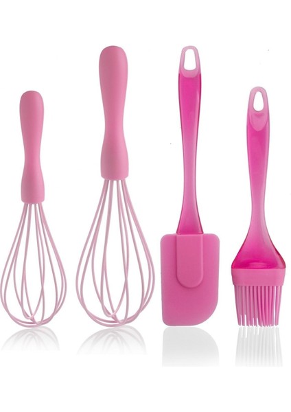 4 Parça Silikon 2li Çırpıcı Yumurta Fırçası Spatula Seti Pembe