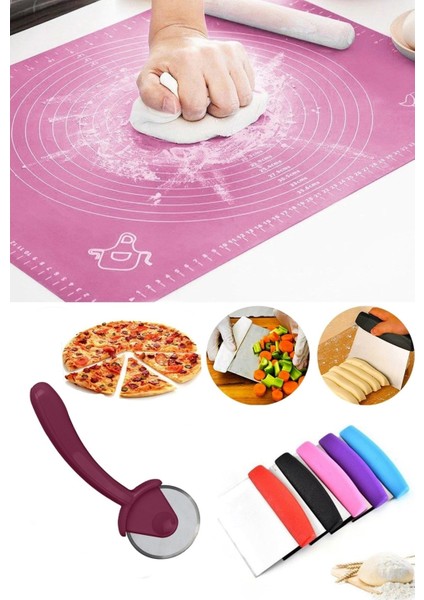 Silikon Hamur Açma MATI(40X50) + Hamur Spatulası + Pizza Hamur Kesme Aleti Seti