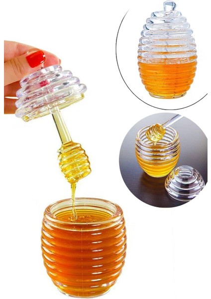 Kaşıklı Akrilik Bal Kavanozu
