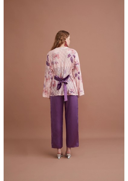 Tül Şifon Sabahlıklı Içi Askılı Kadın Üçlü Pijama Takım Set 3033