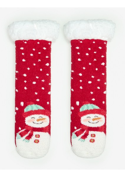 Unisex Snowman Kırmızı Soket Çorap