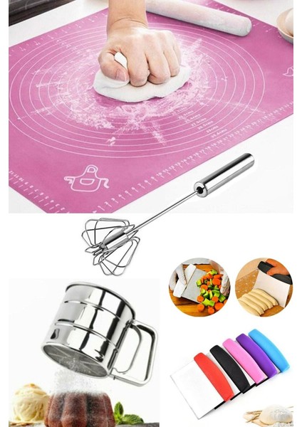 Mutfak Hamur Pasta Börek Seti Hamur Matı, Oto Çırpıcı, Hamur Spatulası, Un Şeker Eleği