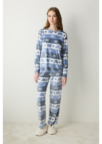 Snowflakes Fuzzy Çok Renkli Sweatshirt