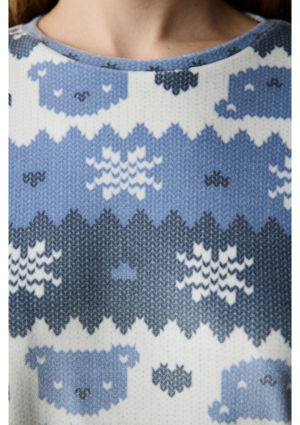 Snowflakes Fuzzy Çok Renkli Sweatshirt