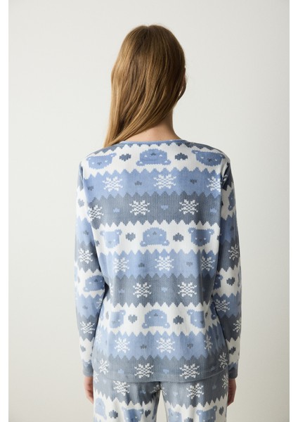 Snowflakes Fuzzy Çok Renkli Sweatshirt