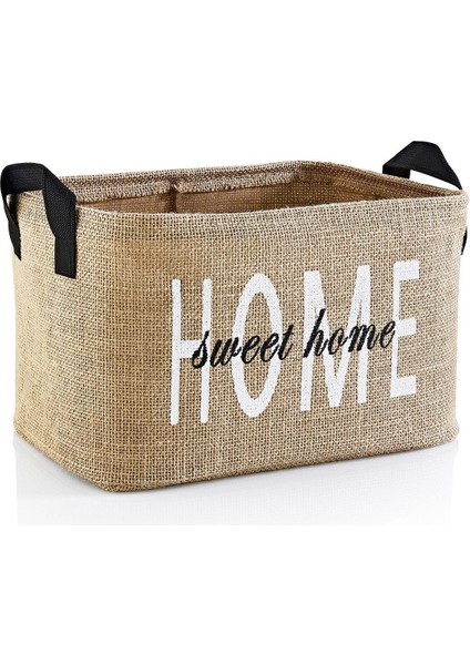Home Baskılı Jüt Havlu Çamaşır Kirli Oyuncak Sepeti 30 x 22 x 18