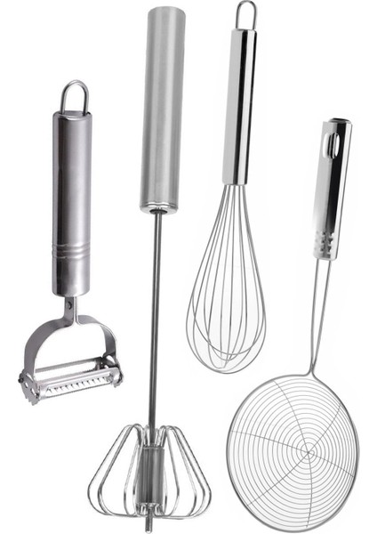 Metal Yağ Kevgiri Bas Çek Çırpıcı Julyen Sebze Soyacağı Tel Çırpıcı Set