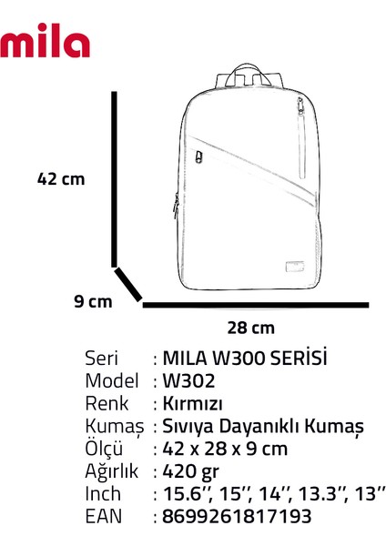 Classone 15,6 Inch W302- Mila Sırt Ç. - Kırmızı
