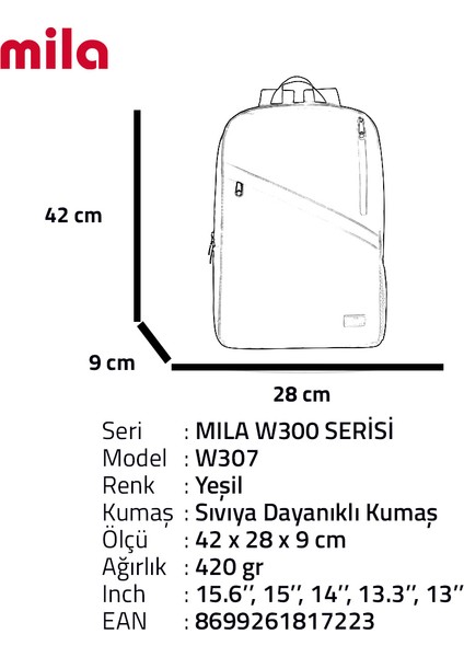 Classone 15,60 Inch Uyumlu W307- Mila Serisi  Lenovo,hp,asus,monster,macbook,mac Air Uyumlu  Laptop , Notebook Sırt Çantası  - Yeşil