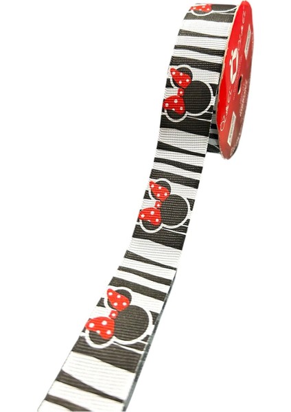 Siyah Beyaz Mickey Baskılı Grogren Kurdele, 2,5 cm 5 mt 140 124