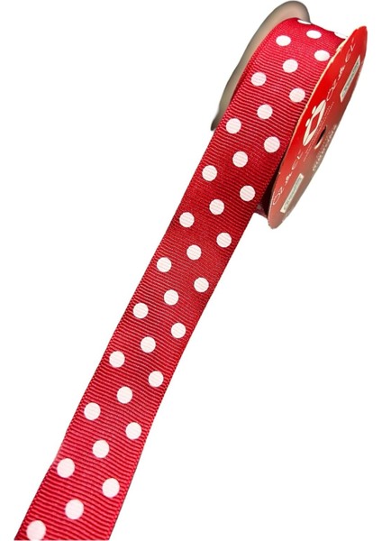 Puantiye Baskılı Kırmızı Grogren Kurdele, Paketlik Kurdele, 2,5 cm 5 mt 140 061 fiyatları