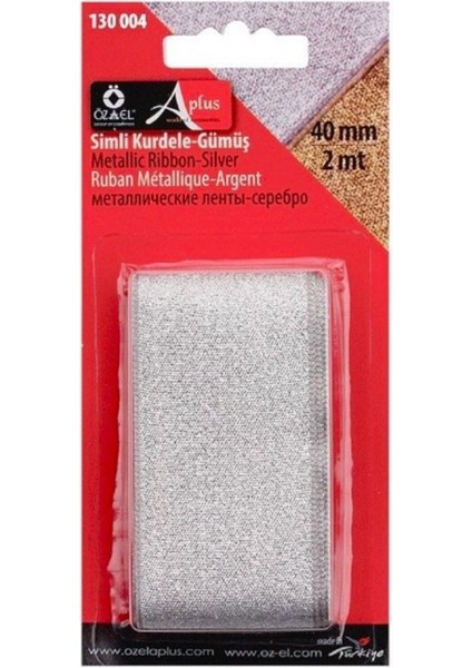 Gümüş Rengi Simli Kurdele, Paketlik Kurdele 4 cm 2 mt 130 004