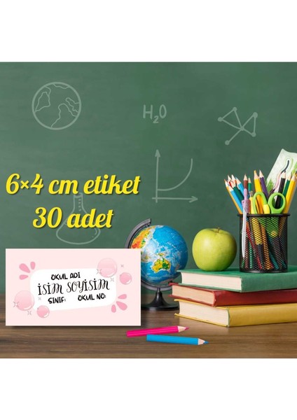 Isme Özel Temalı 30 Adet Okul Etiketi