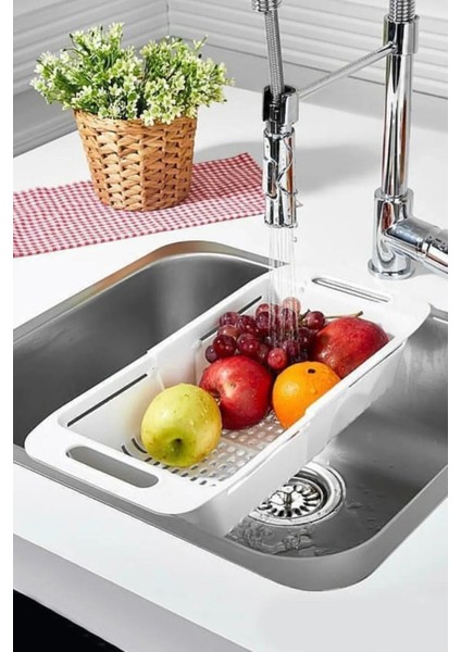 2 Adet Sürgülü Ayarlanabilir Pratik Lavabo Evye Süzgeci Açılabilir Süzgeç- Beyaz