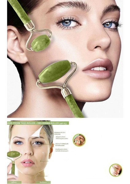 Jade Yeşim Taşı 2'li Yüz Cilt Masaj Bakım Aleti Roller CIN235 modelleri