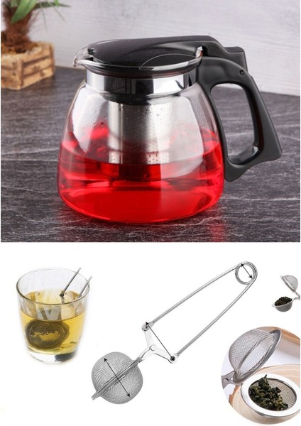 Süzgeçli Cam Demlik 900ML ve Bitki Çayı Yeşil Çay Demleme Süzgeci Makaslı