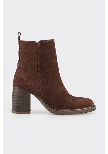 Kahve Deri Kadın Orta Topuk Bot