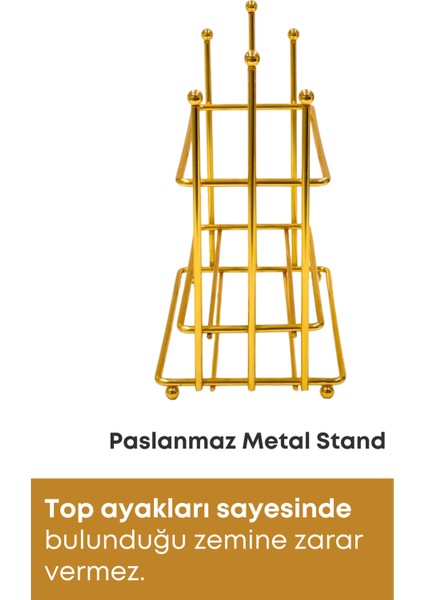 Gold Metal Standlı Ahşap Detaylı Bulaşık Deterjanı Sıvı Sabunluk Mutfak Seti-Sünger fırsatları
