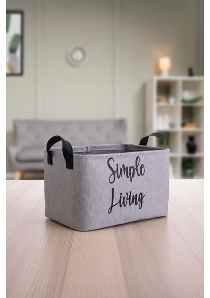 Gri Simple Living Baskılı Orta Boy Düzenleyici Saklama SEPETI30 x 22 x 18