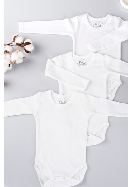 ® 3'lü Uzun Kollu Bebek Zıbın Seti 100% Pamuklu Ribana Çıtçıtlı Atlet, Body Zıbın Unisex (