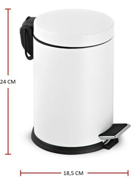 Banyo Tuvalet Balkon Mutfak, Beyaz Renkli Pedallı Metal Çöp Kovası 3 Litre