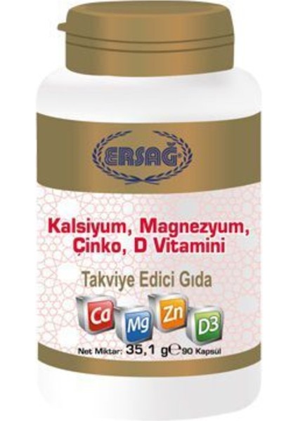 Kalsiyum Magnezyum Çinko,d Vitamini Takviye Edici Gıda 90 Kapsül