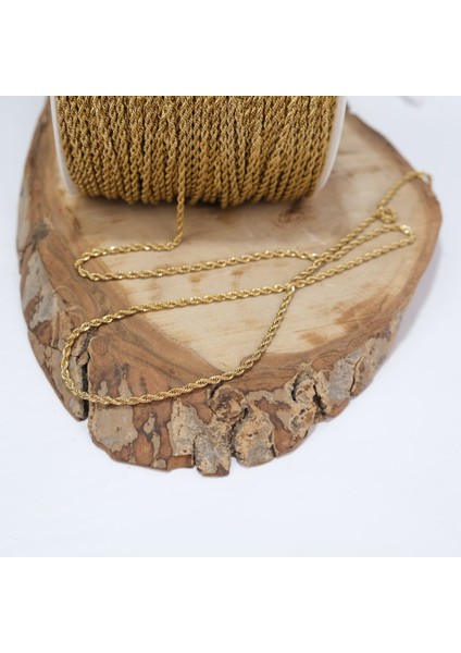 Sarı Renk Metal Kaplama Burgulu Zincir Kolye Zinciri Takı ve Aksesuar Zinciri 1 Metre Kalınlık 3 mm